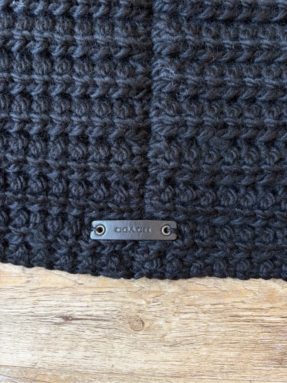 COACH Black Wool Blend Chunky Knit Infinity Scarf Cozy Winter City Girl